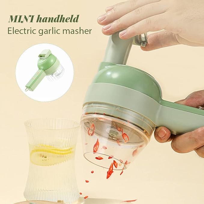 Mini Procesador de Alimentos 4 en 1 Inalámbrico | Picador Eléctrico Portátil para Verduras, Carne, Ajo y Más