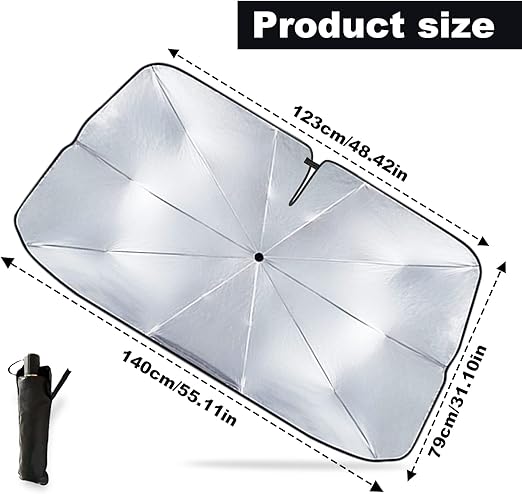 Paraguas Parasol Reflectante para Parabrisas de Coche | Bloquea Rayos UV y Calor, Mantiene el Interior Fresco, Plegable y Fácil de Usar