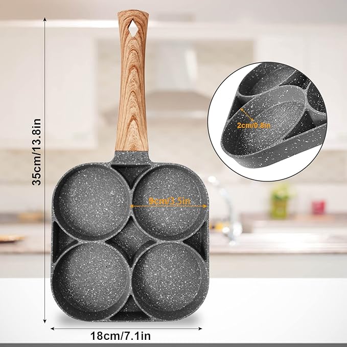 Sartén Antiadherente de Aluminio con 4 Cavidades | Ideal para Huevos, Panqueques y Hamburguesas | Compatible con Estufa de Gas e Inducción