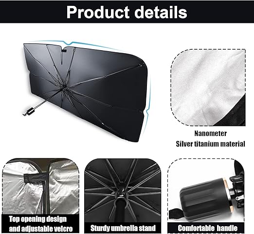 Paraguas Parasol Reflectante para Parabrisas de Coche | Bloquea Rayos UV y Calor, Mantiene el Interior Fresco, Plegable y Fácil de Usar