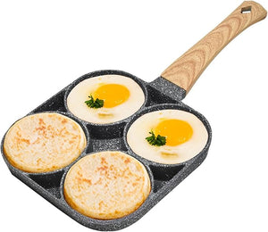 Sartén Antiadherente de Aluminio con 4 Cavidades | Ideal para Huevos, Panqueques y Hamburguesas | Compatible con Estufa de Gas e Inducción