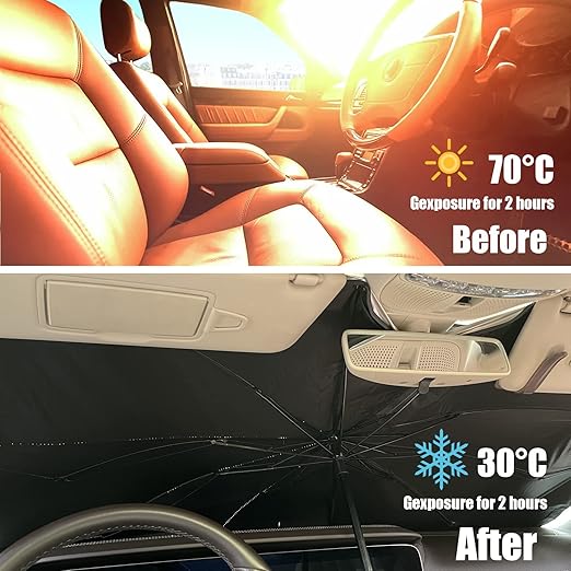 Paraguas Parasol Reflectante para Parabrisas de Coche | Bloquea Rayos UV y Calor, Mantiene el Interior Fresco, Plegable y Fácil de Usar