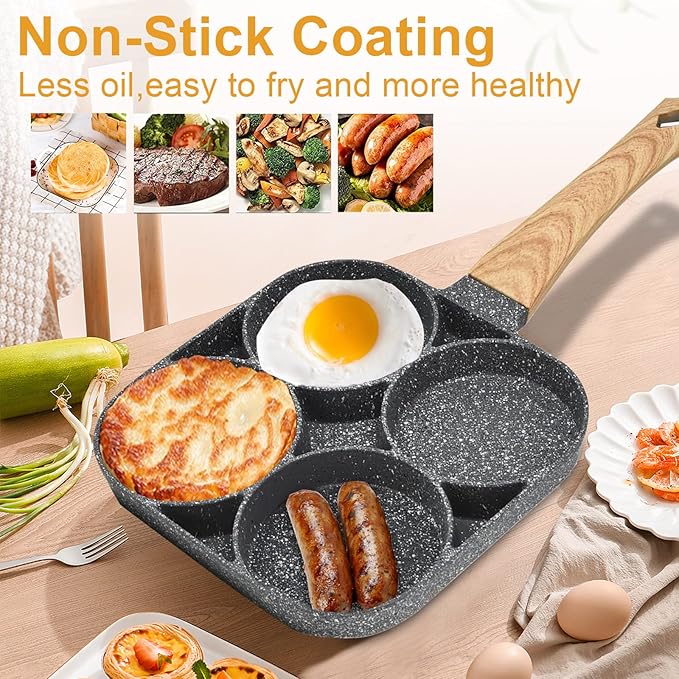 Sartén Antiadherente de Aluminio con 4 Cavidades | Ideal para Huevos, Panqueques y Hamburguesas | Compatible con Estufa de Gas e Inducción