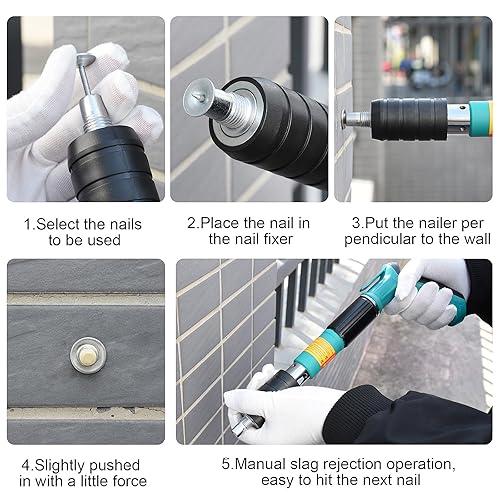 Pistola de Clavos Manual para Concreto | Kit Portátil con 5 Velocidades Ajustables, Guantes, Cepillo, Gafas y Tapones