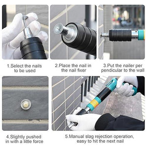 Pistola de Clavos Manual para Concreto | Kit Portátil con 5 Velocidades Ajustables, Guantes, Cepillo, Gafas y Tapones